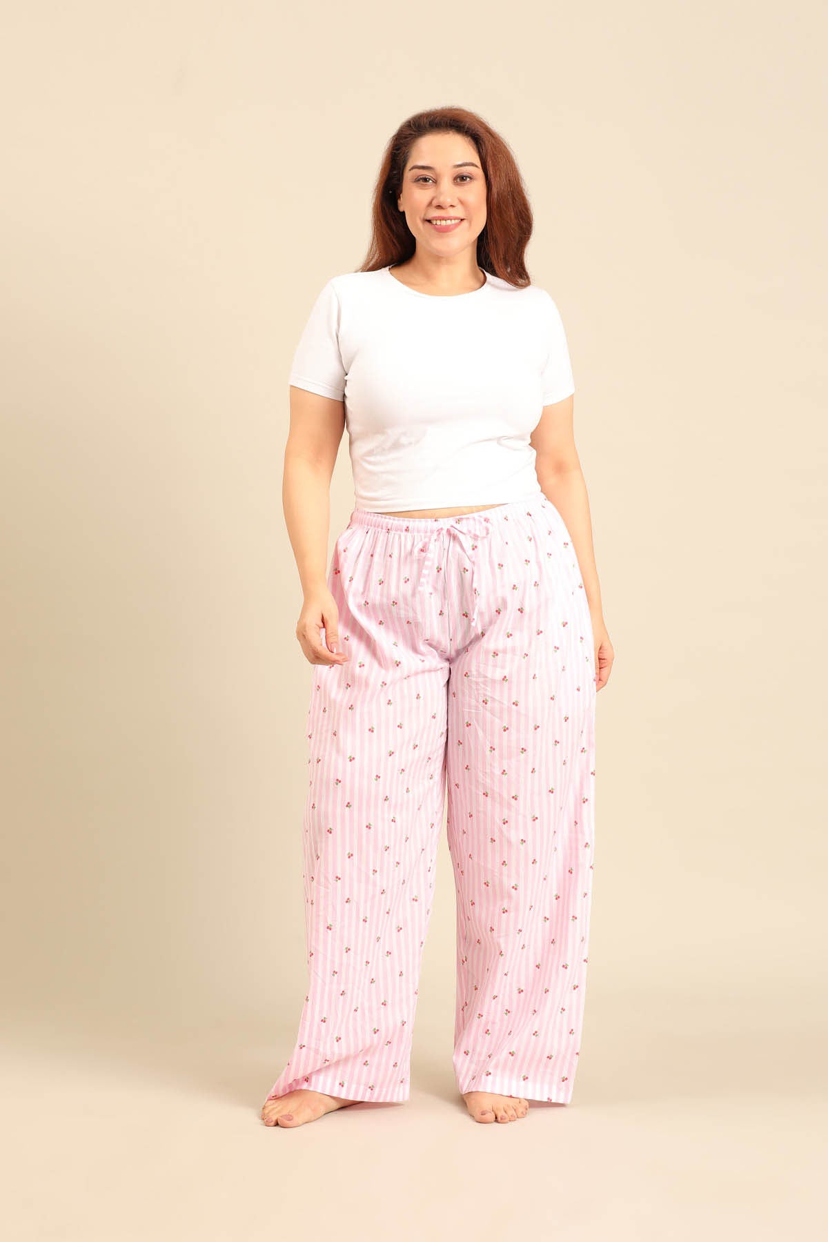 Cherry Stripe Cotton Women's Curve Pajama Only