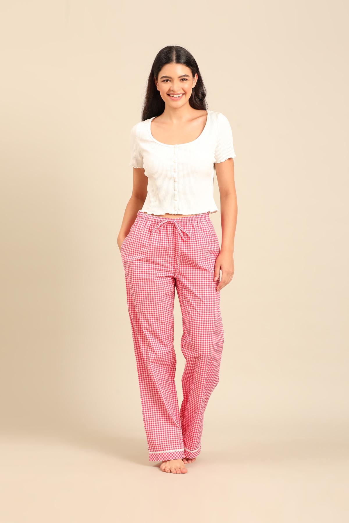 Red Gingham Check Cotton Blend Women's Pajama Only
