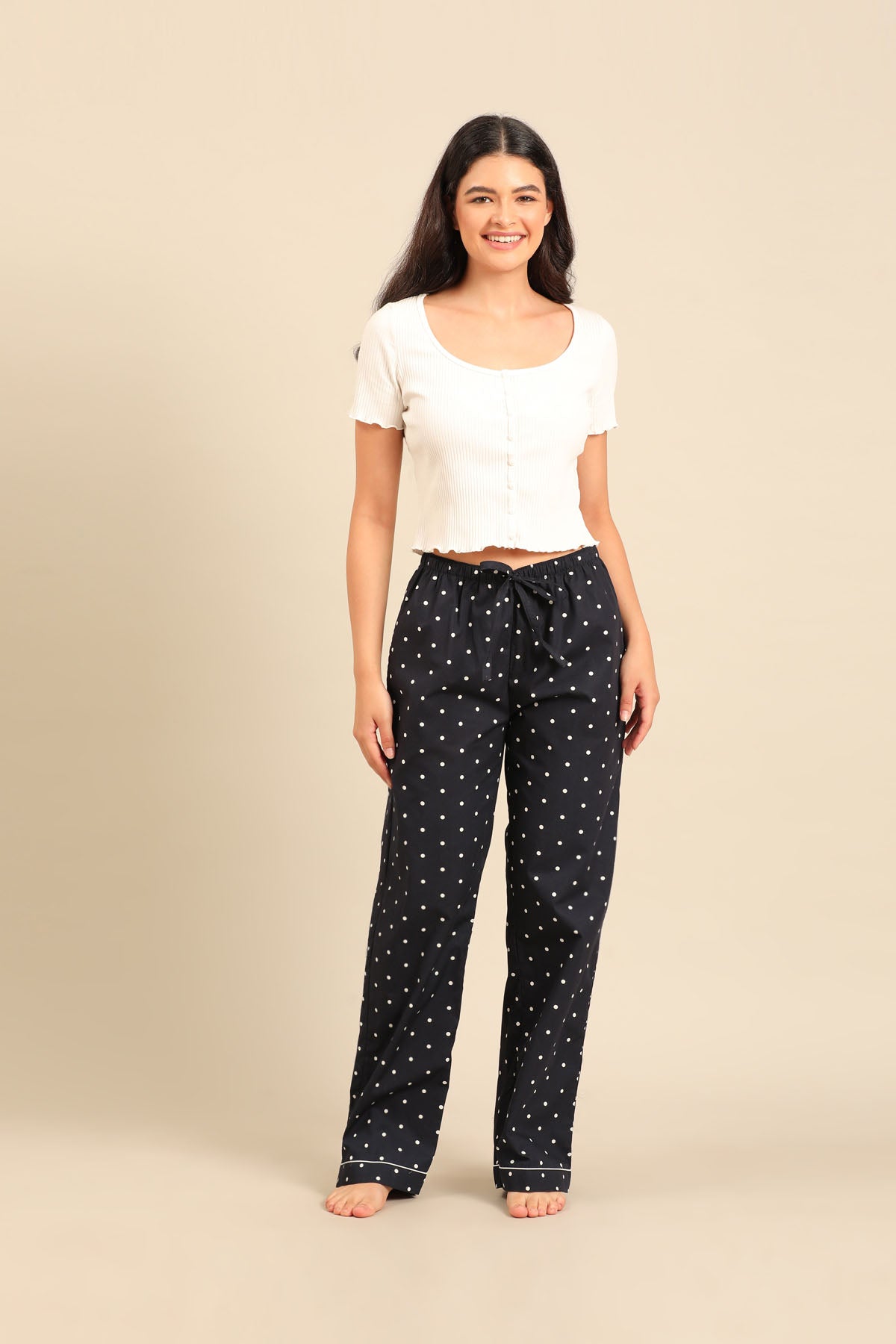 Navy Polka Cotton Blend Women's Pajama Only