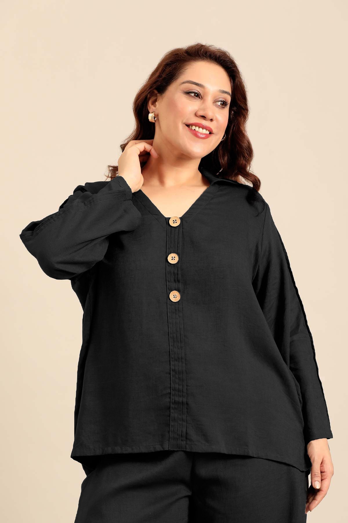 Kylie Black Linen Blend Women's Co-ord Set