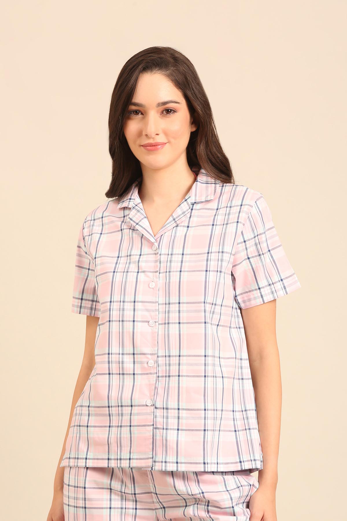 Annette Check Cotton Women's Shirt Only - Half Sleeves