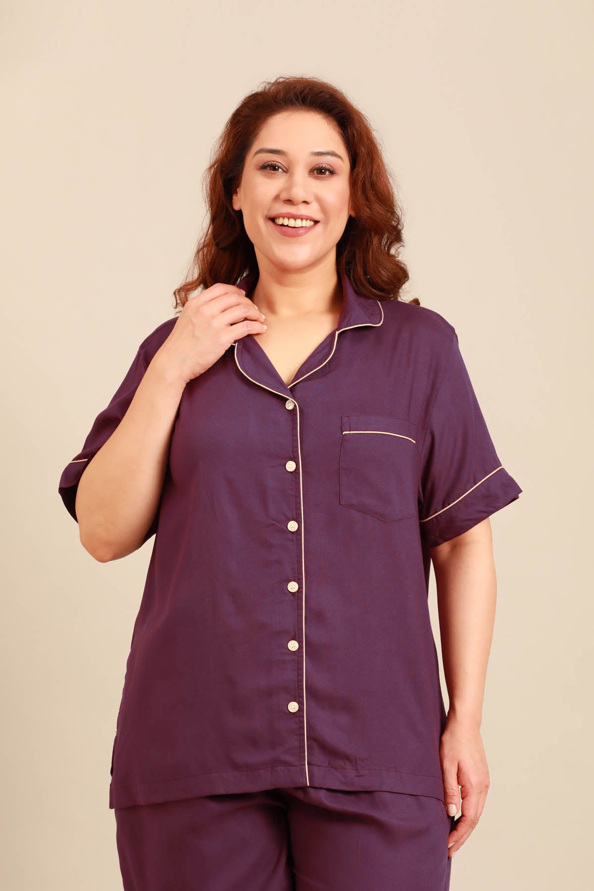 Emily Merlot Viscose Women's Curve Shirt Only - Half Sleeves