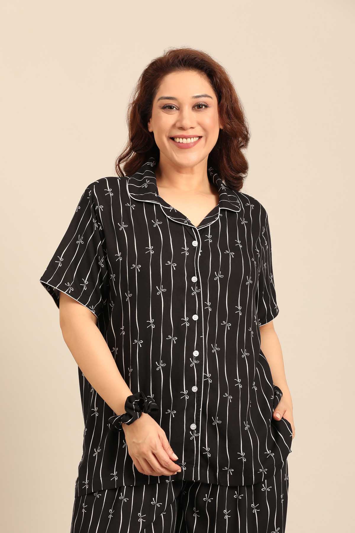 Savannah Bows Viscose Women's Curve Shirt Only - Half Sleeves