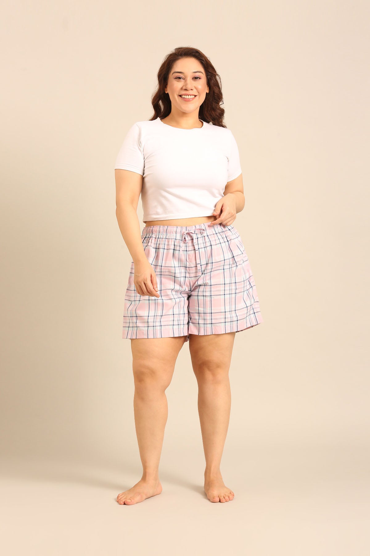 Annette Check Cotton Women's Curve Shorts Only