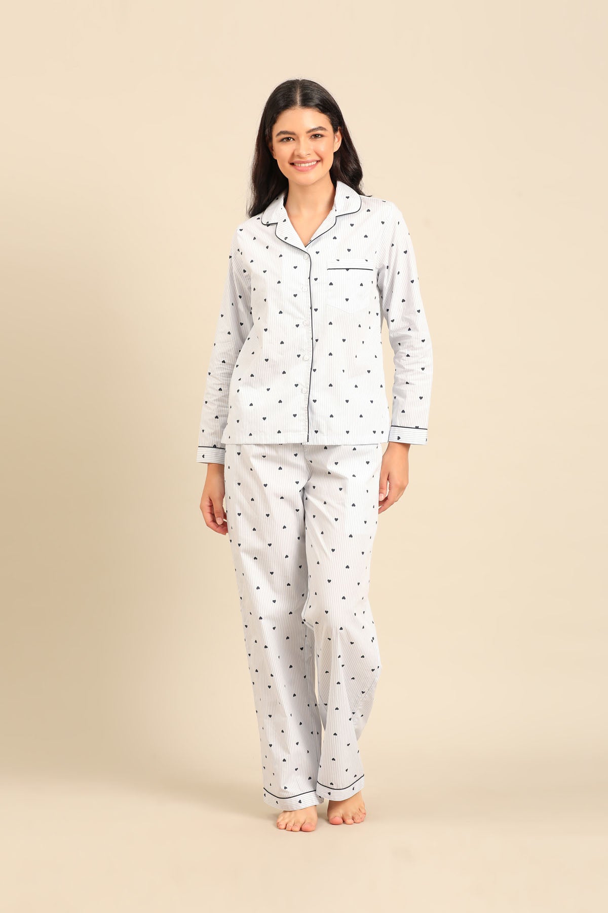 Lizzie Heart Cotton Women's Pajama Set - Full Sleeves