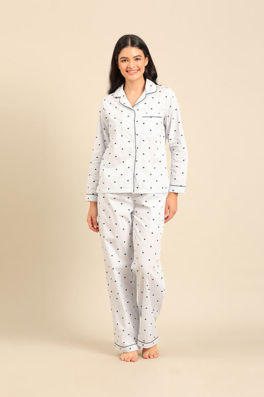 Lizzie Heart Cotton Women's Pajama Set - Full Sleeves