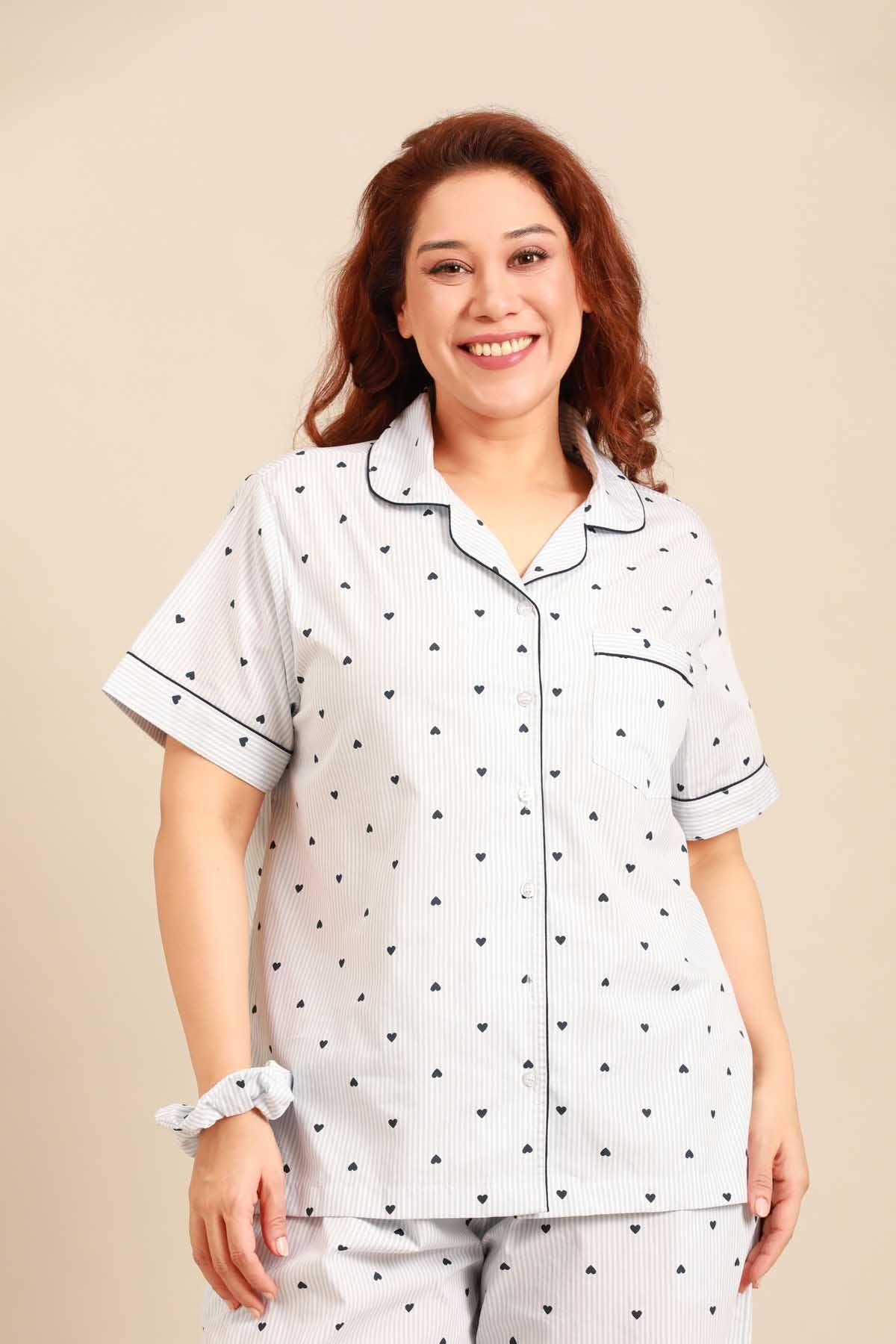 Lizzie Heart Cotton Women's Curve Shirt Only - Half Sleeves