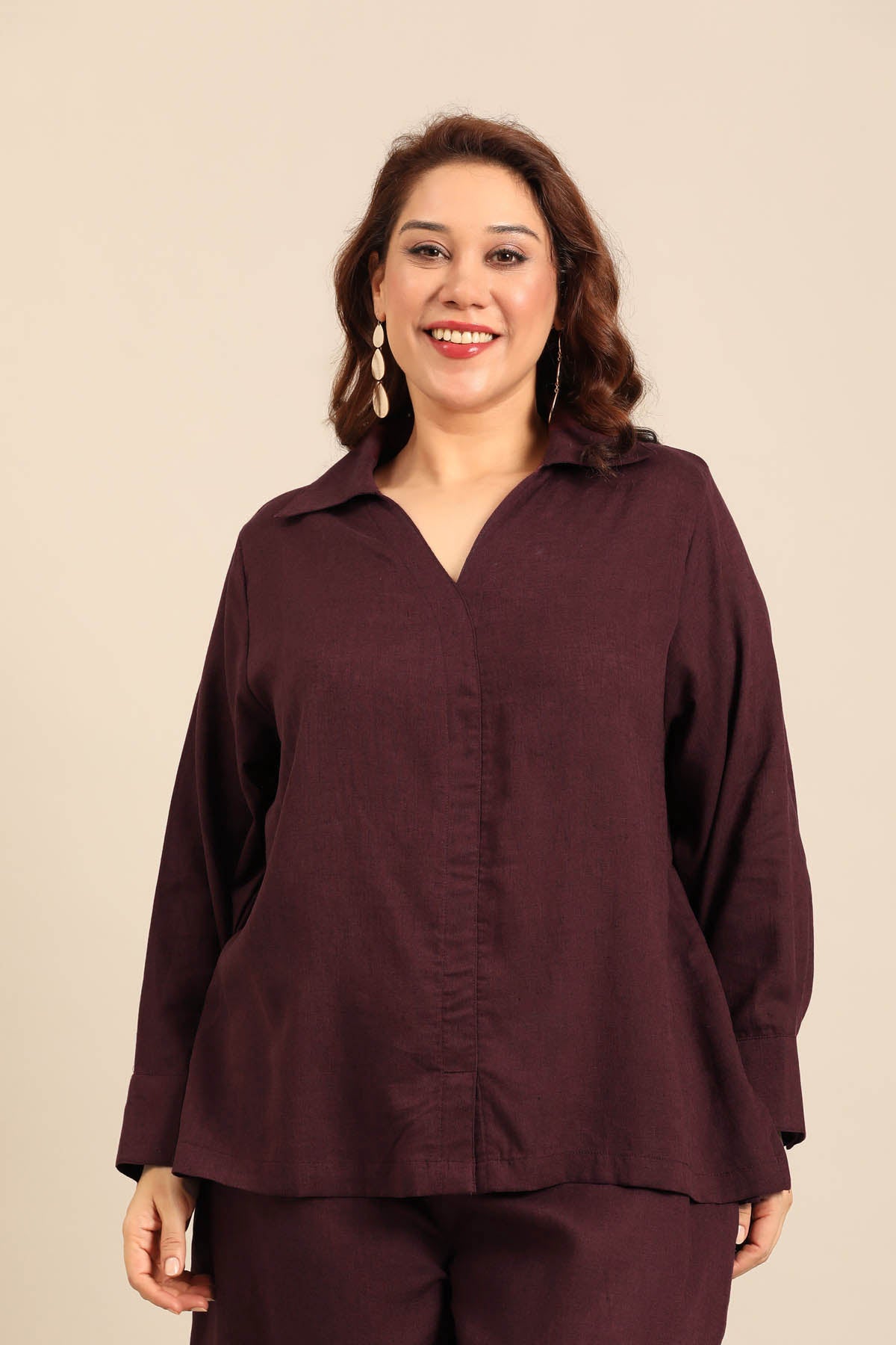 Elora Wine Linen Blend Women's Co-ord Set