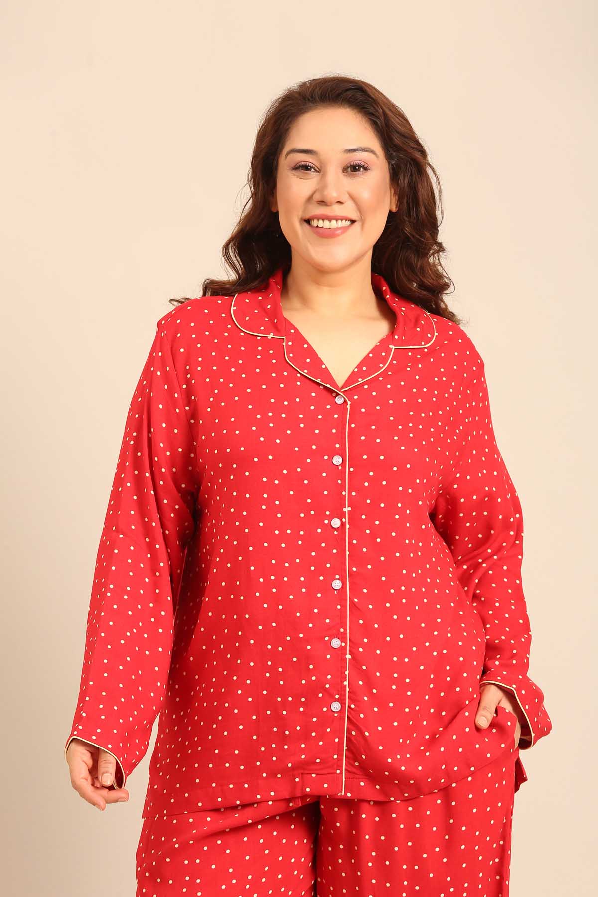 Minnie Polka Viscose Women's Curve Shirt Only - Full Sleeves