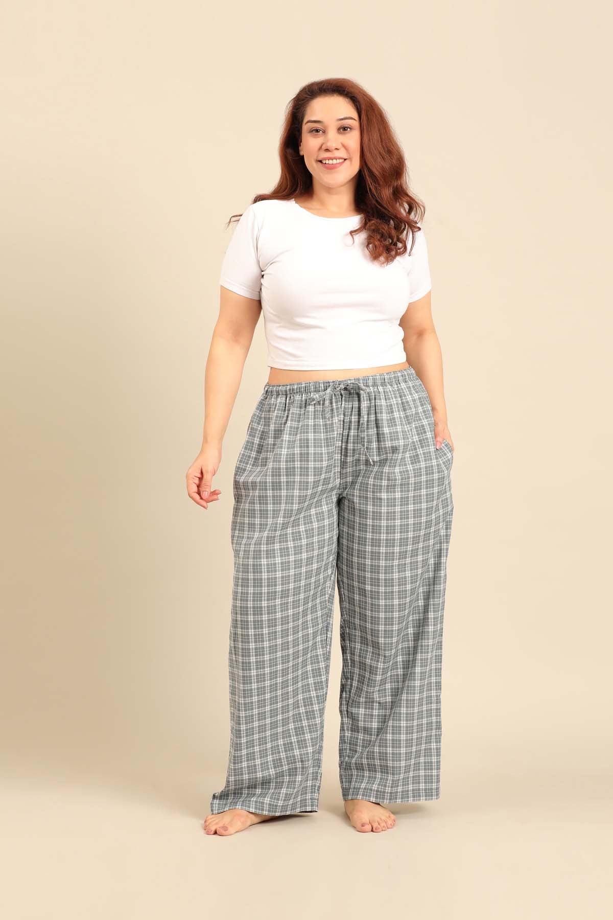 Dusty Blue Check Cotton Twill Women's Curve Pajama Only