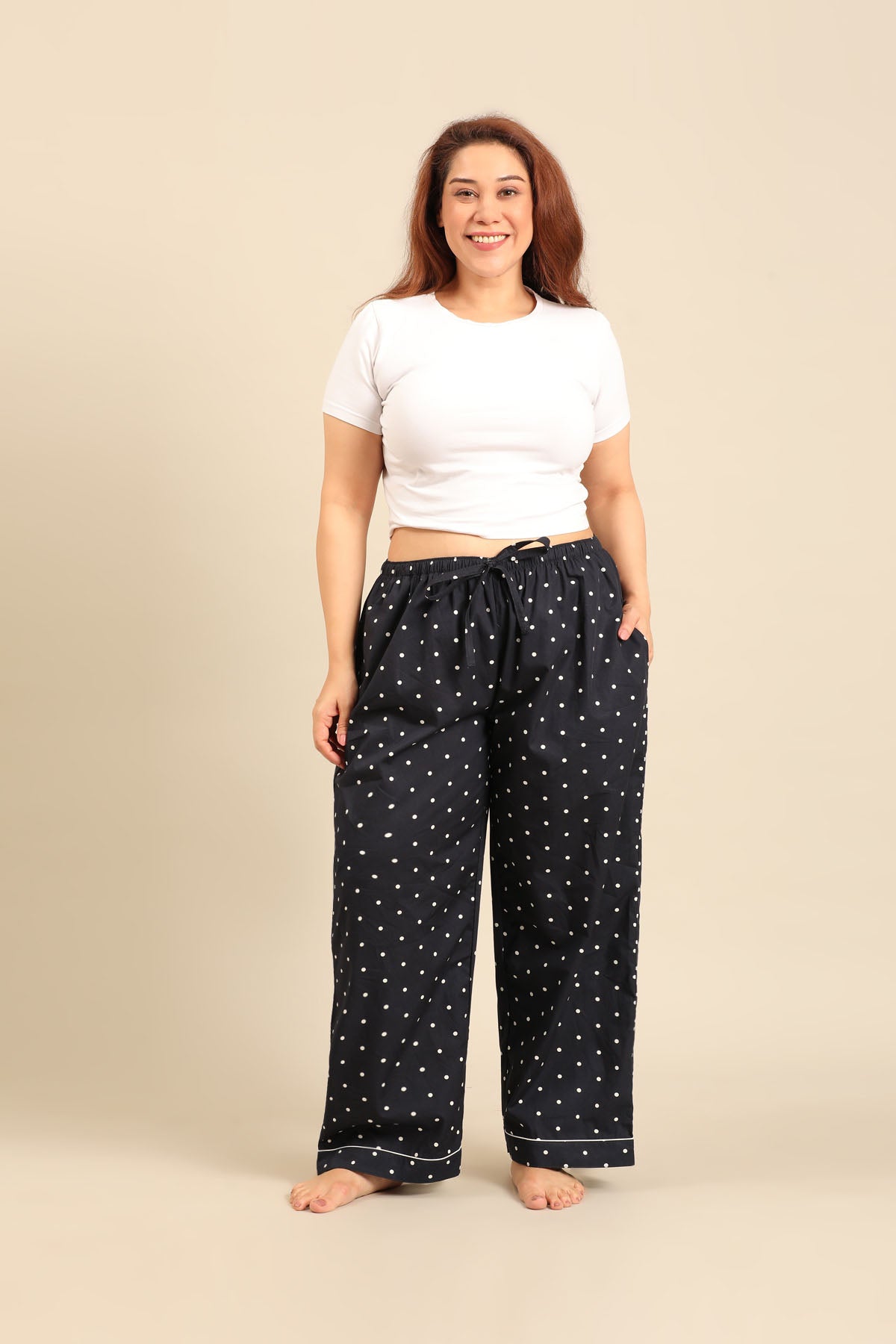 Navy Polka Cotton Blend Women's Curve Pajama Only