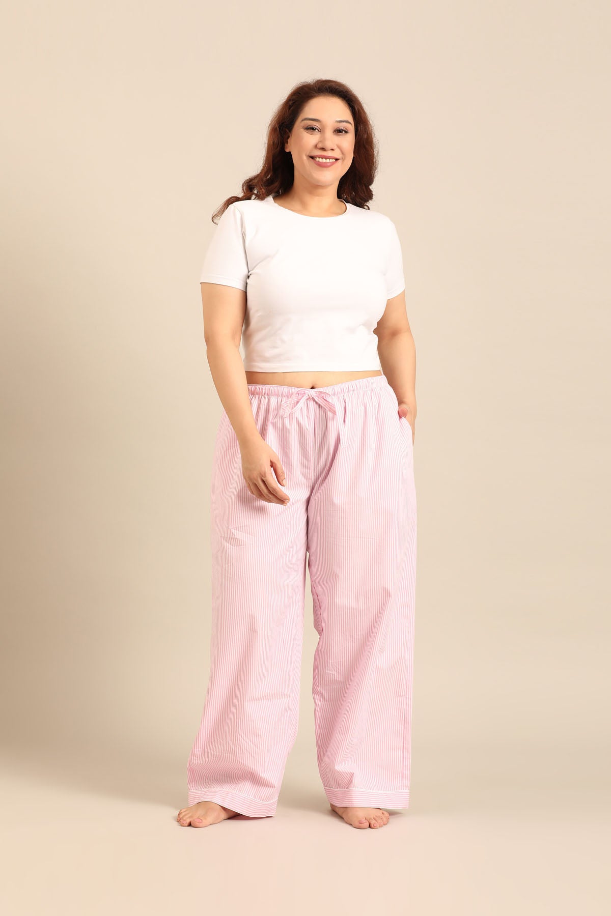 Bianca Pink Pinstripe Cotton Women's Curve Pajama Only