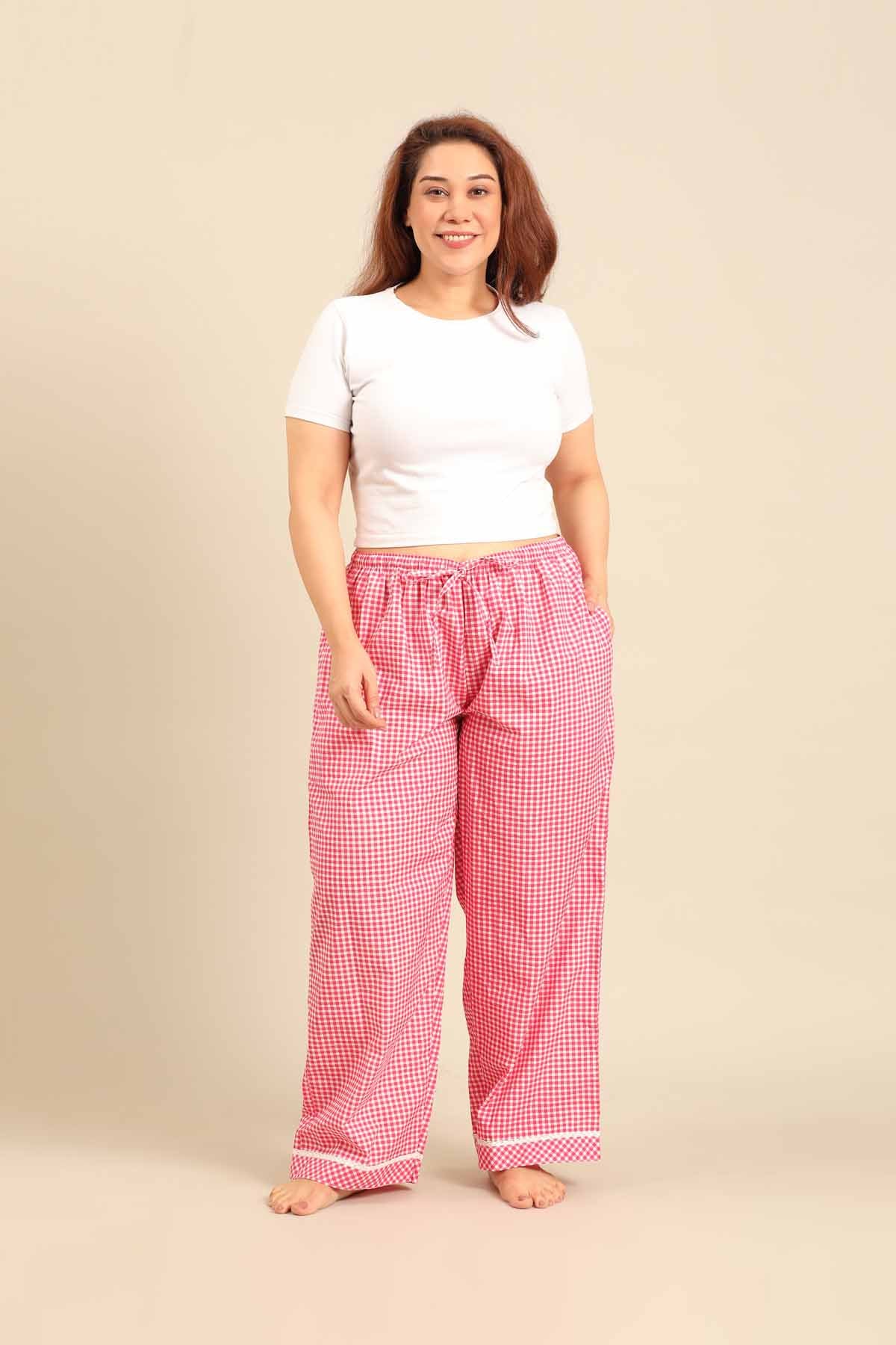 Red Gingham Check Cotton Blend Women's Curve Pajama Only