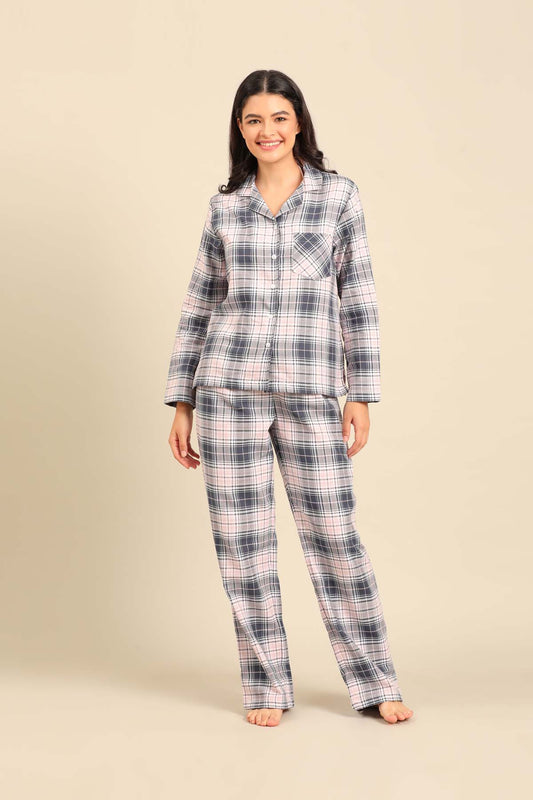 Maisie Check Cotton Twill Women's Pajama Set - Full Sleeves