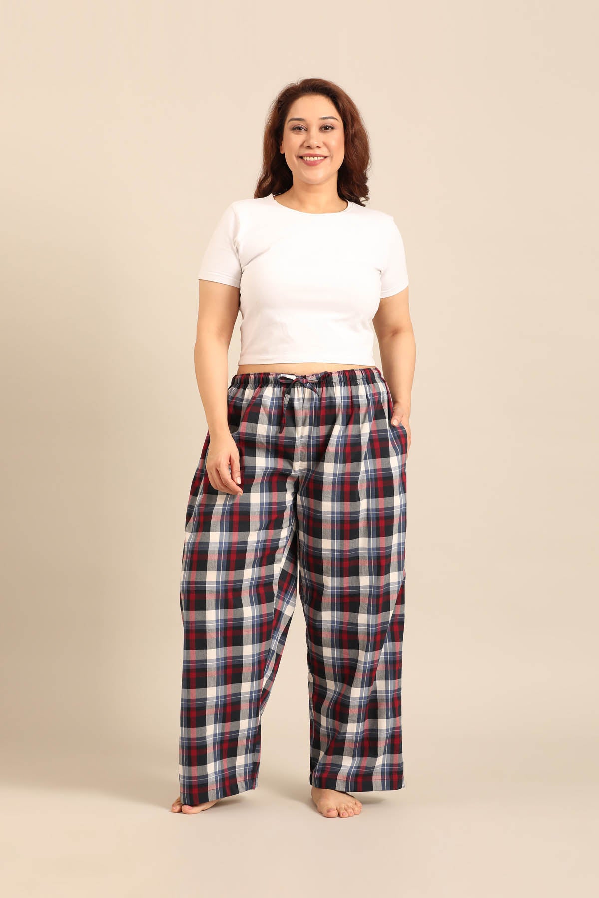 Leah Check Cotton Blend Women's Curve Pajama Only