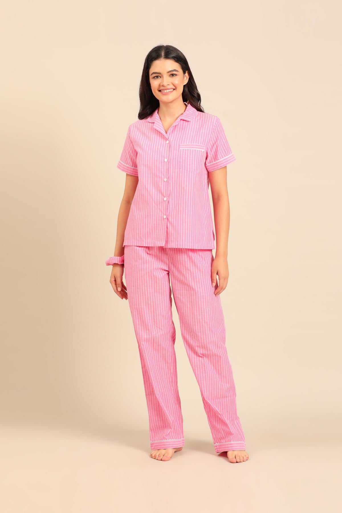 Miranda Stripe Cotton Women's Pajama Set - Half Sleeves
