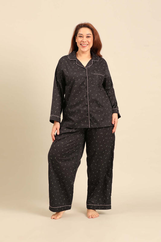 Margot Floral Cotton Women's Curve Pajama Set - Full Sleeves
