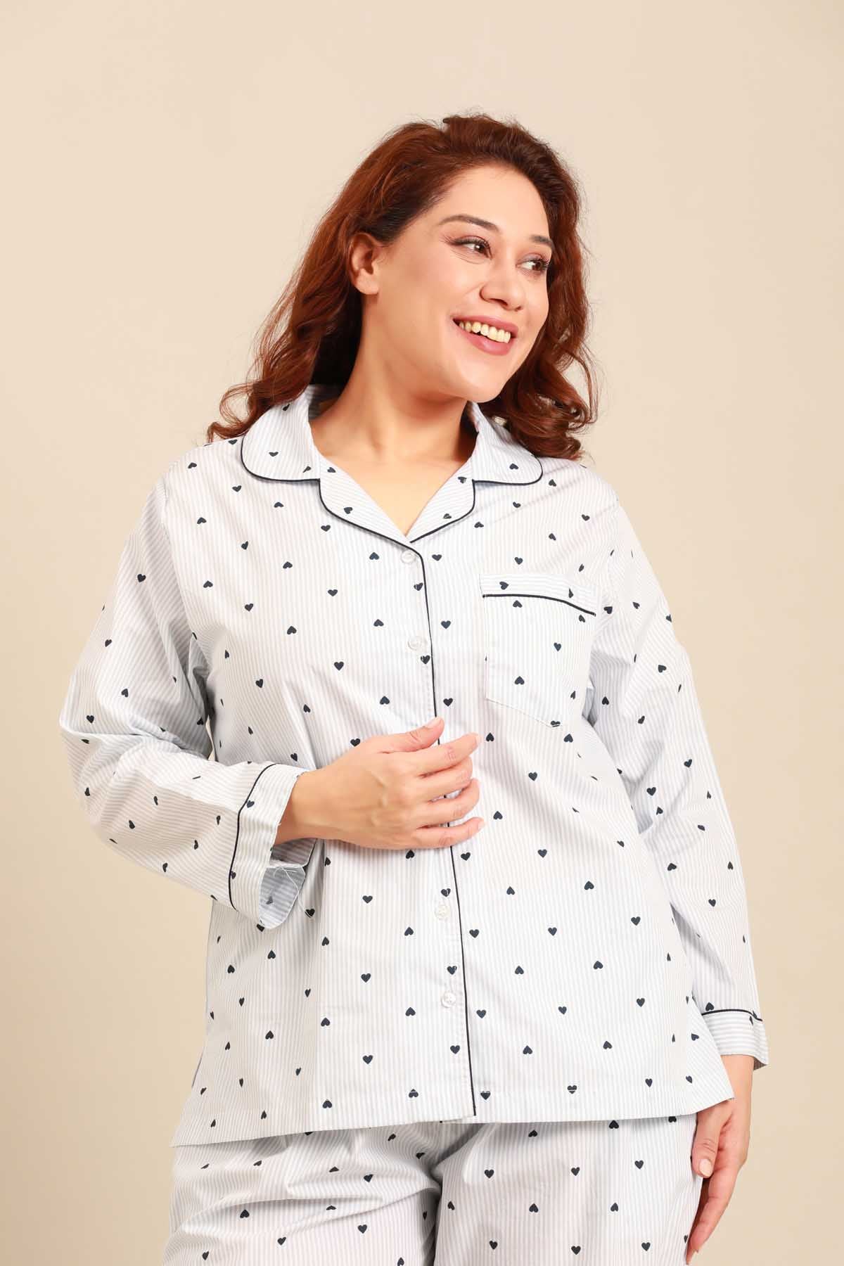 Lizzie Heart Cotton Women's Curve Shirt Only - Full Sleeves