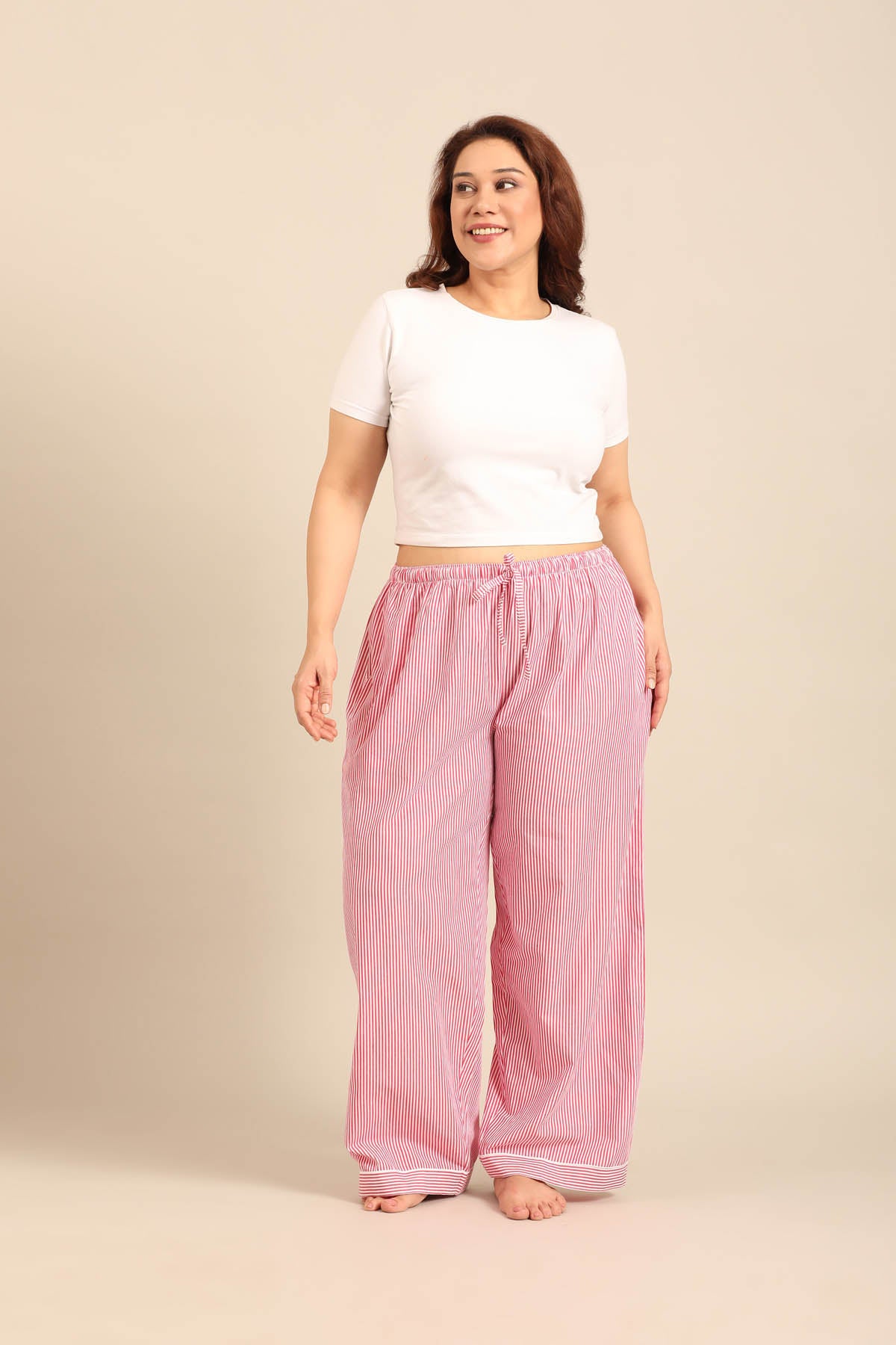 Sienna Red Pinstripe Cotton Women's Curve Pajama Only