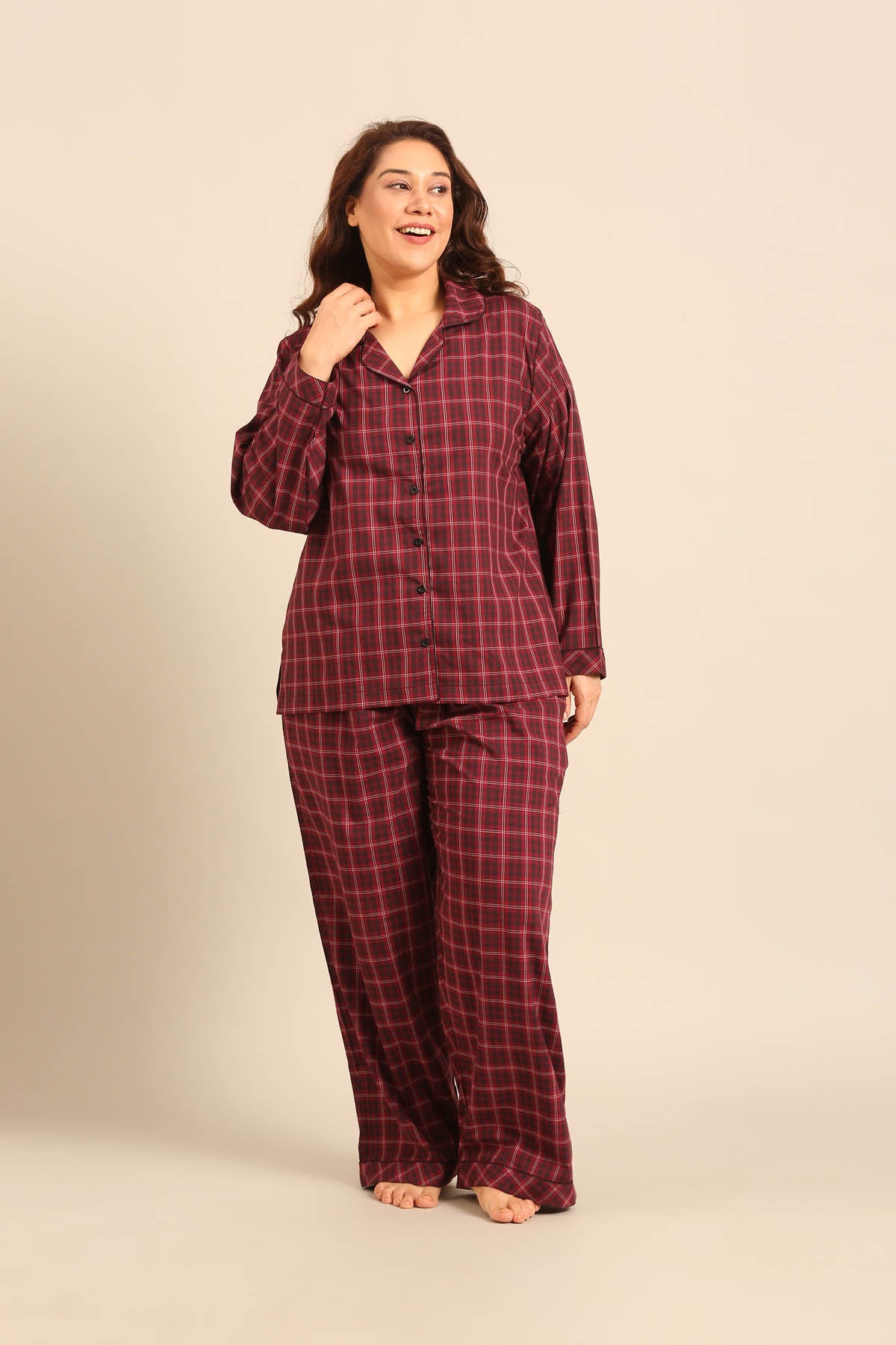Veronica Plaid Cotton Women's Curve Shirt Only - Full Sleeves