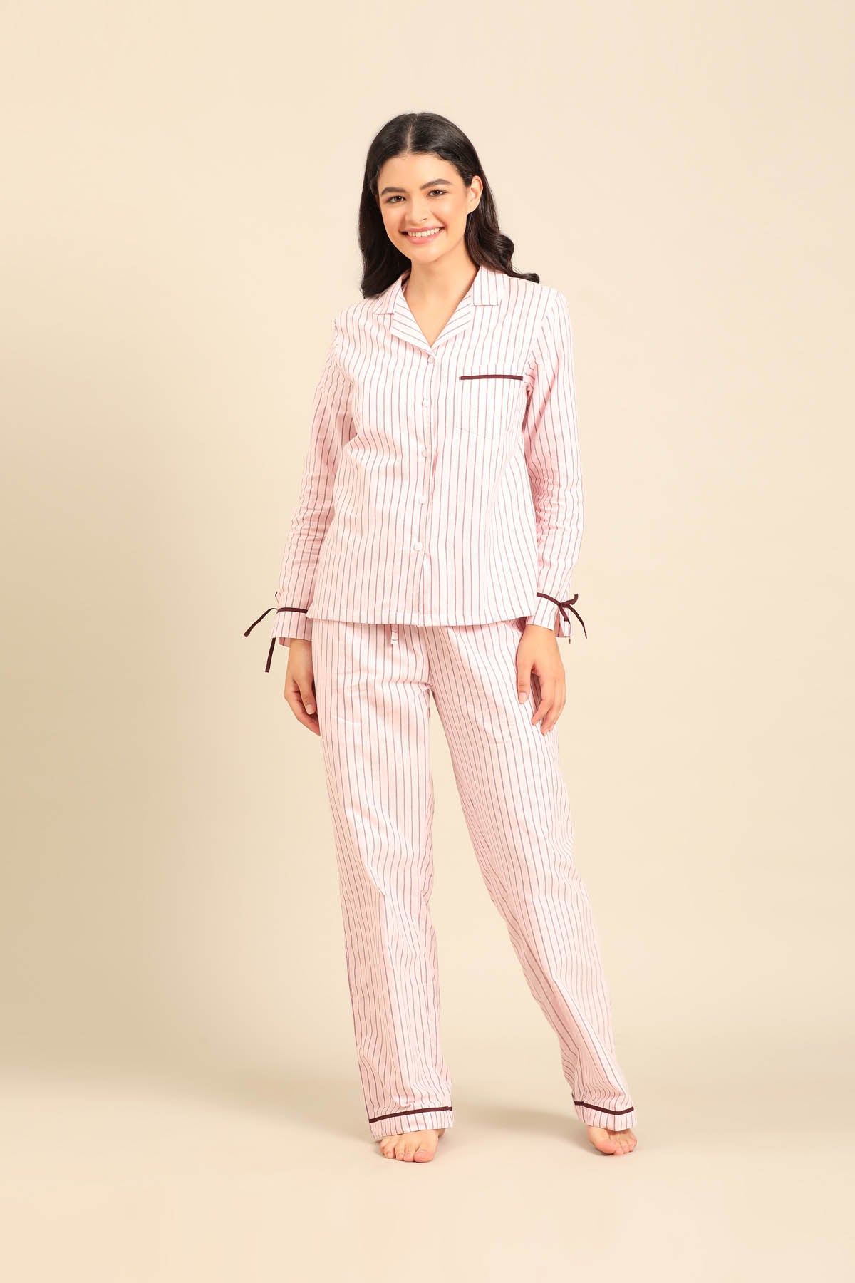 Vivian Stripe Cotton Women's Pajama Set - Full Sleeves