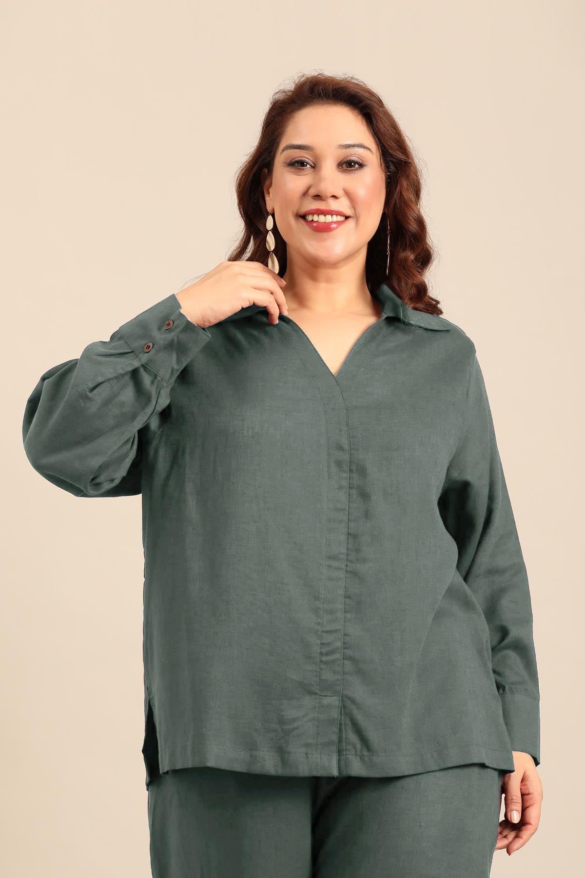 Elora Slate Blue  Linen Blend Women's Co-ord Set