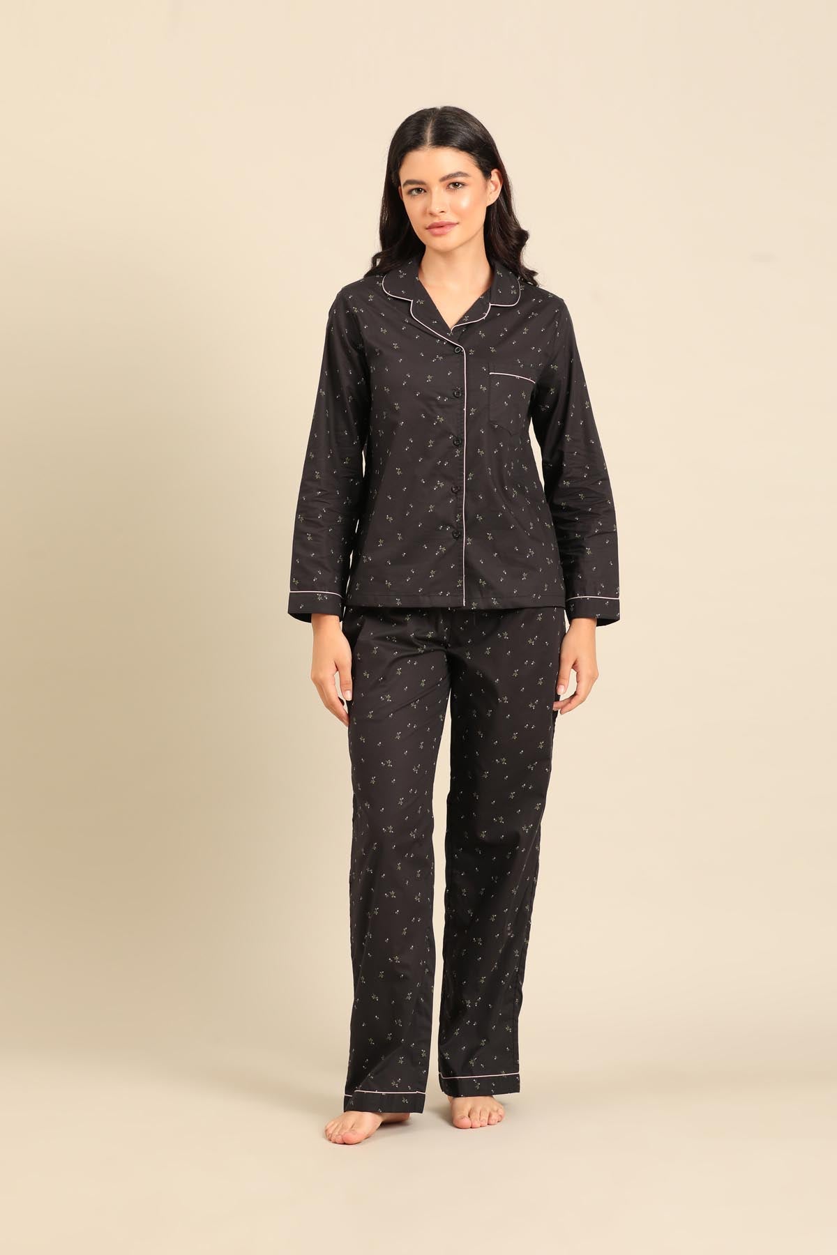 Margot Floral Cotton Women's Pajama Set - Full Sleeves