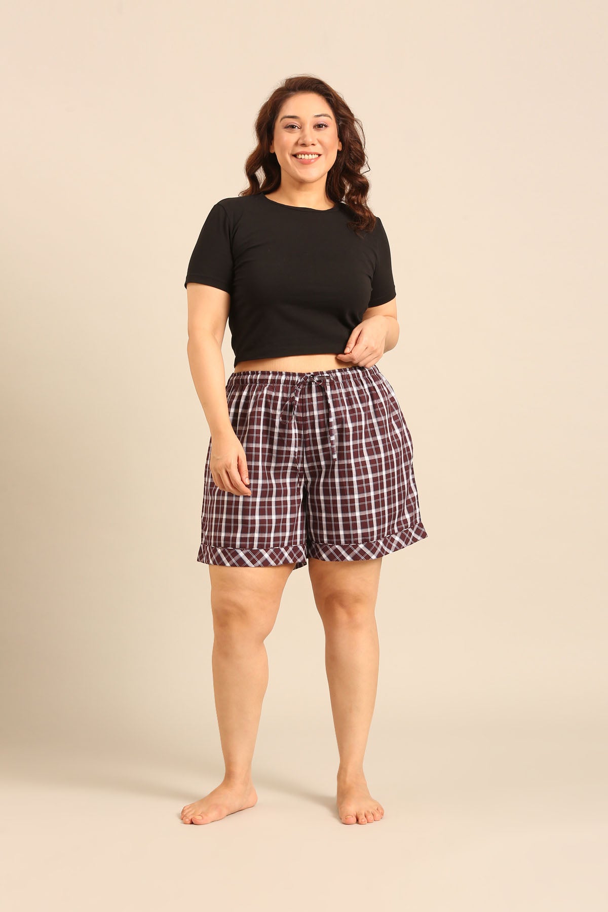 Edith Plaid Cotton Women's Curve Shorts Only