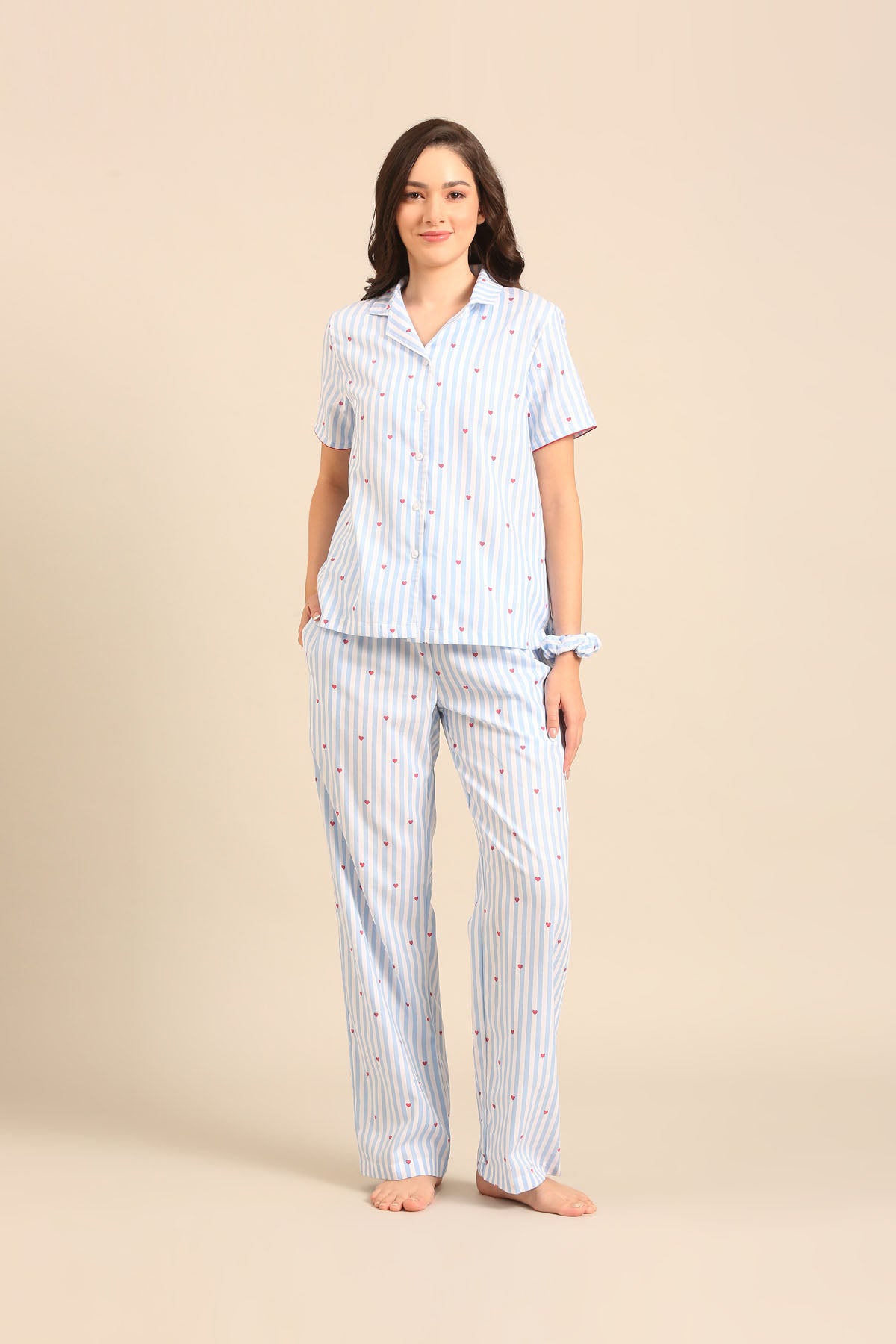 Lola Heart Cotton Twill Women's Pajama Set - Half Sleeves