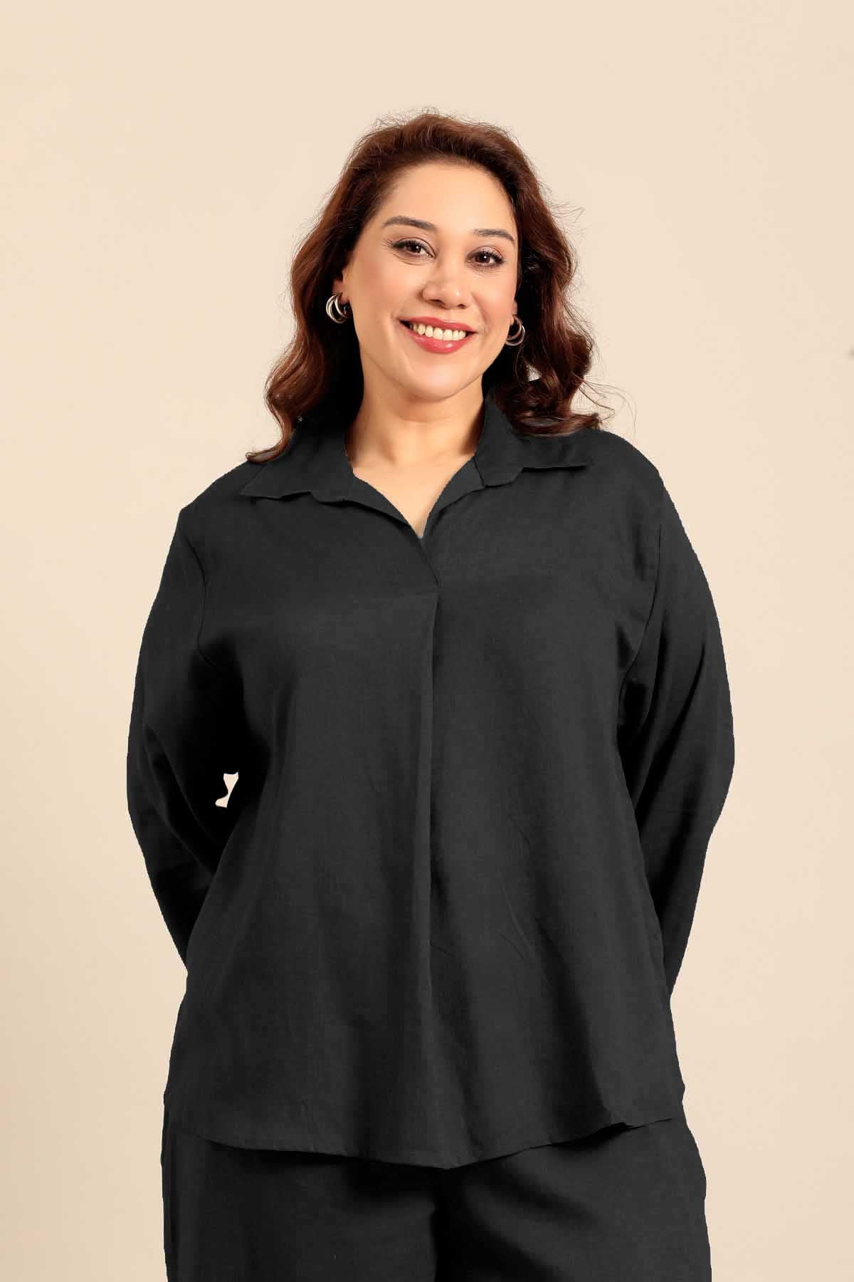 Estelle Black Linen Blend Women's Co-ord Set