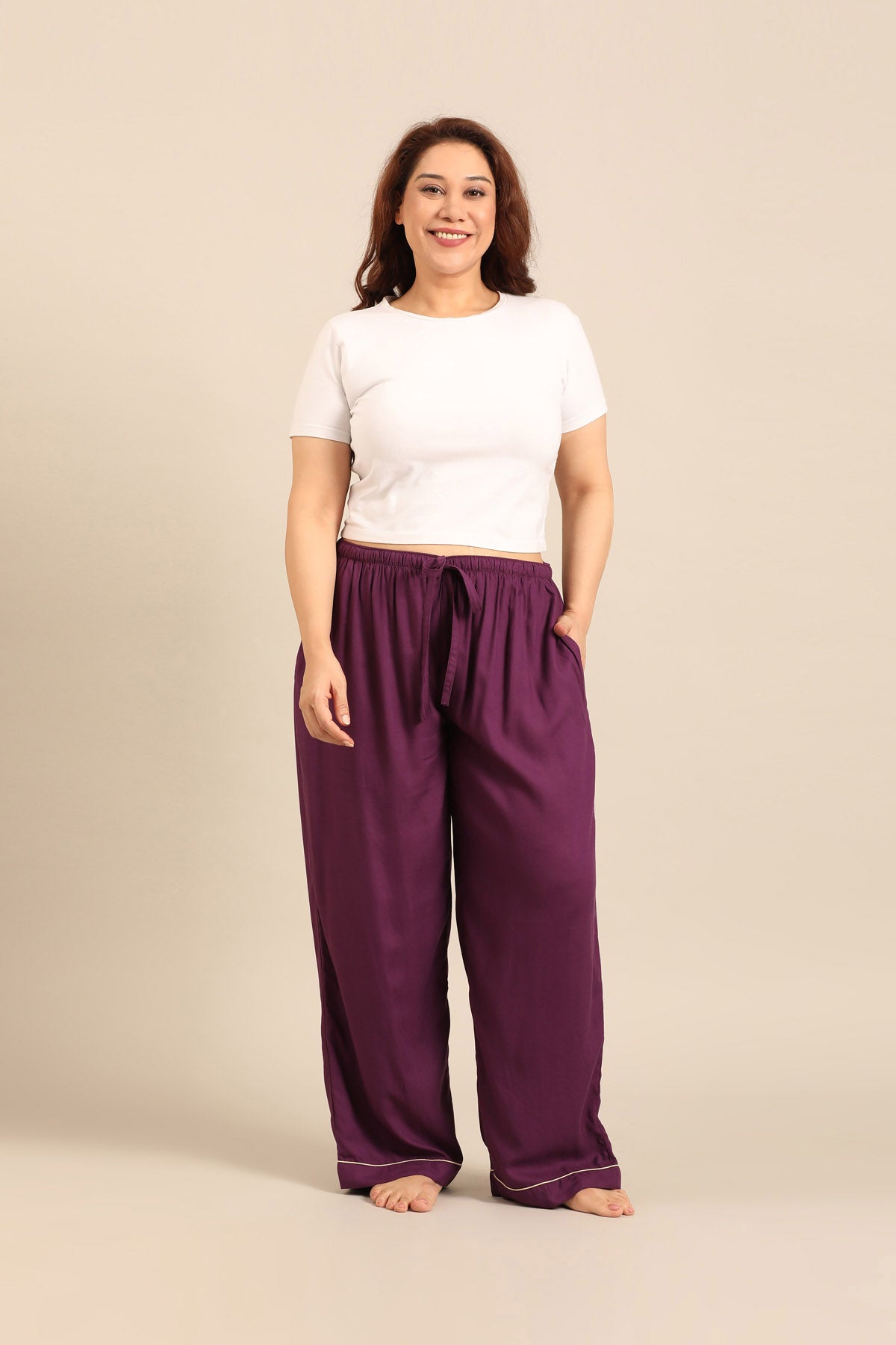 Emily Merlot Viscose Women's Curve Pajama Only
