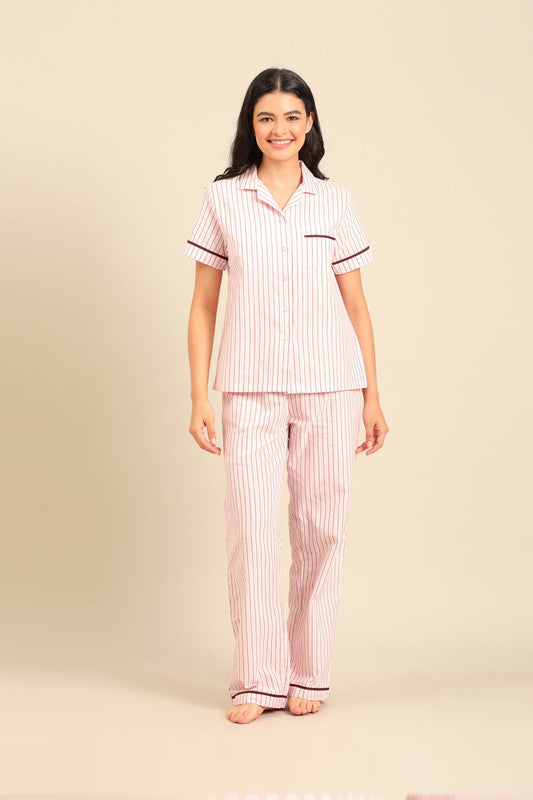 Vivian Stripe Cotton Women's Pajama Set - Half Sleeves