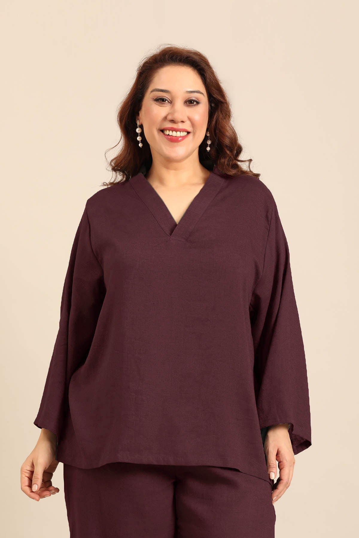Adele Wine Linen Blend Women's Co-ord Set