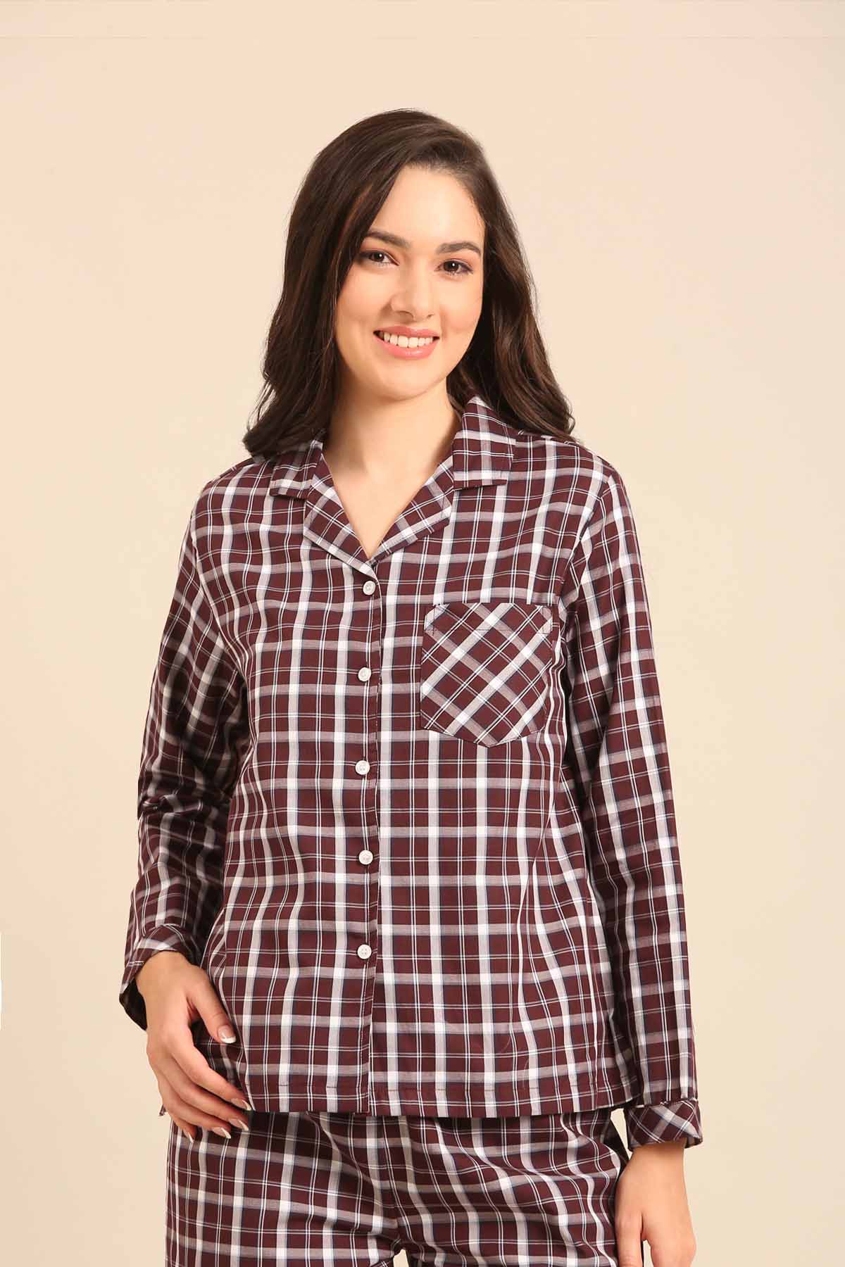Edith Plaid Cotton Women's Shirt Only - Full Sleeves