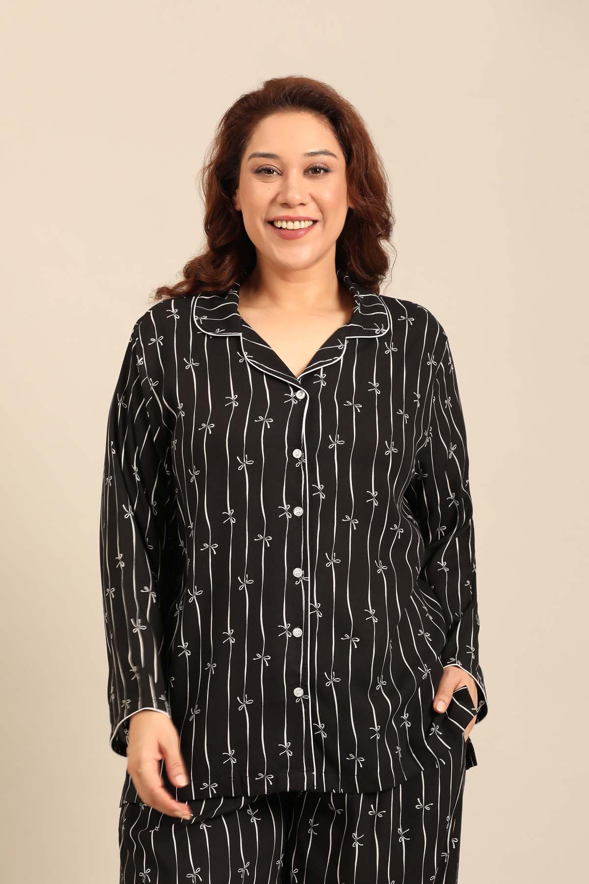 Savannah Bows Viscose Women's Curve Shirt Only - Full Sleeves