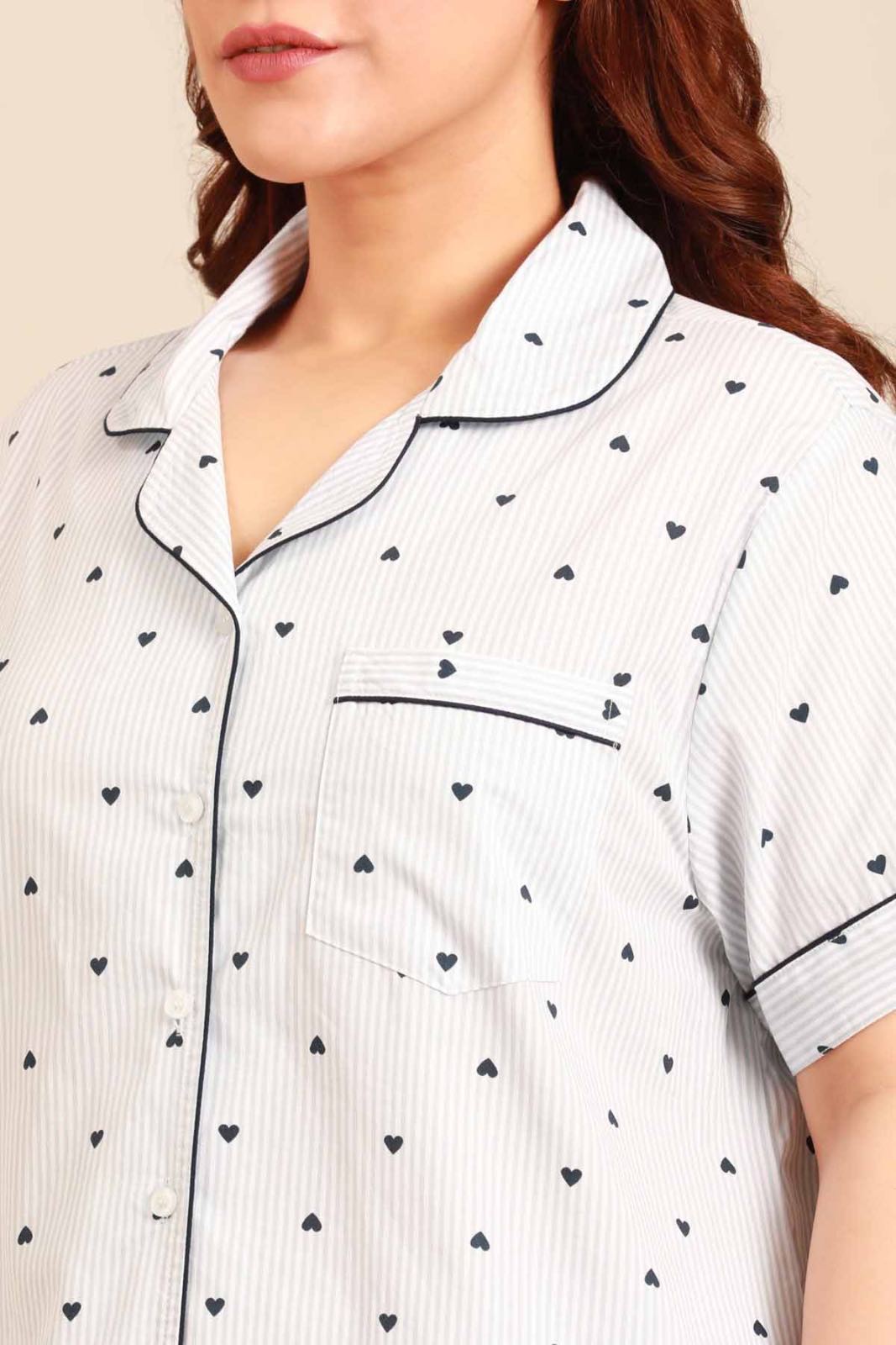 Lizzie Heart Cotton Women's Curve Pajama Set - Half Sleeves