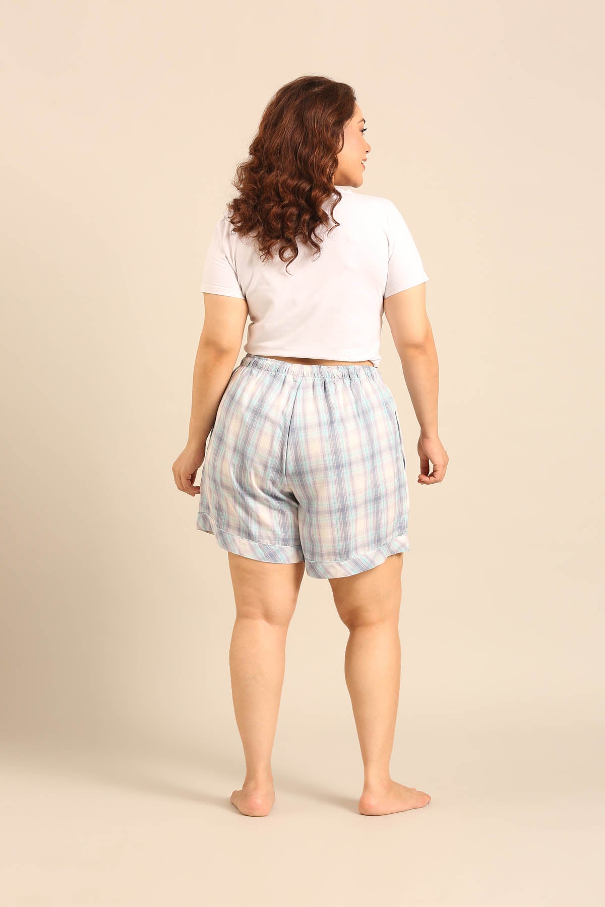 Serena Check Cotton Women's Curve Shorts Only