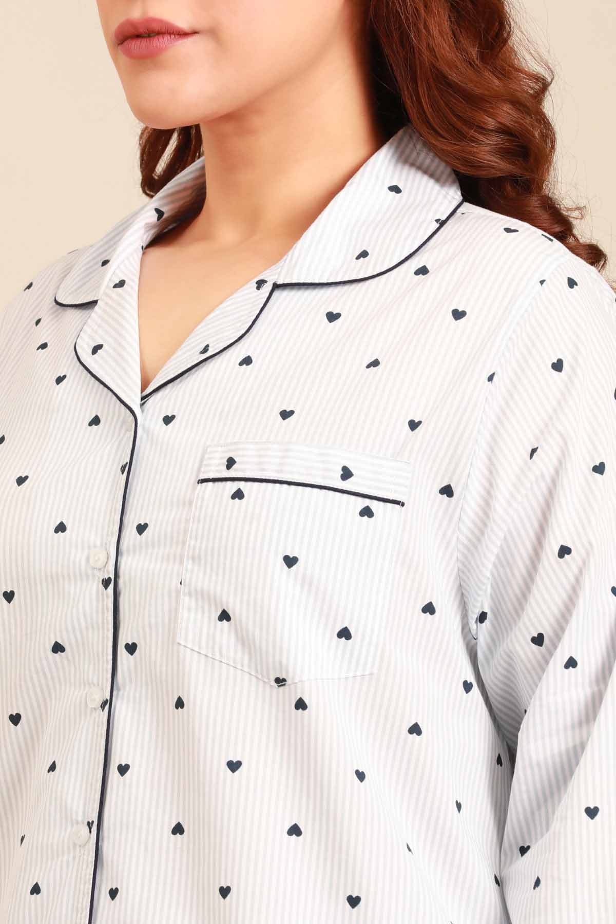 Lizzie Heart Cotton Women's Curve Shirt Only - Full Sleeves