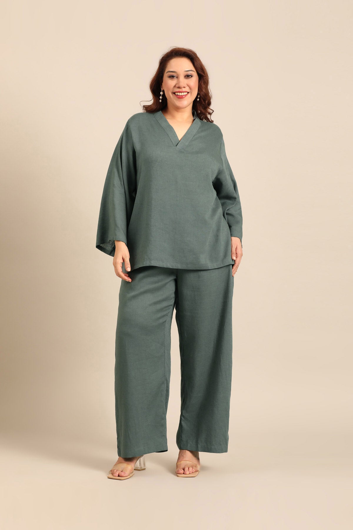 Adele Slate Blue Linen Blend Women's Co-ord Set