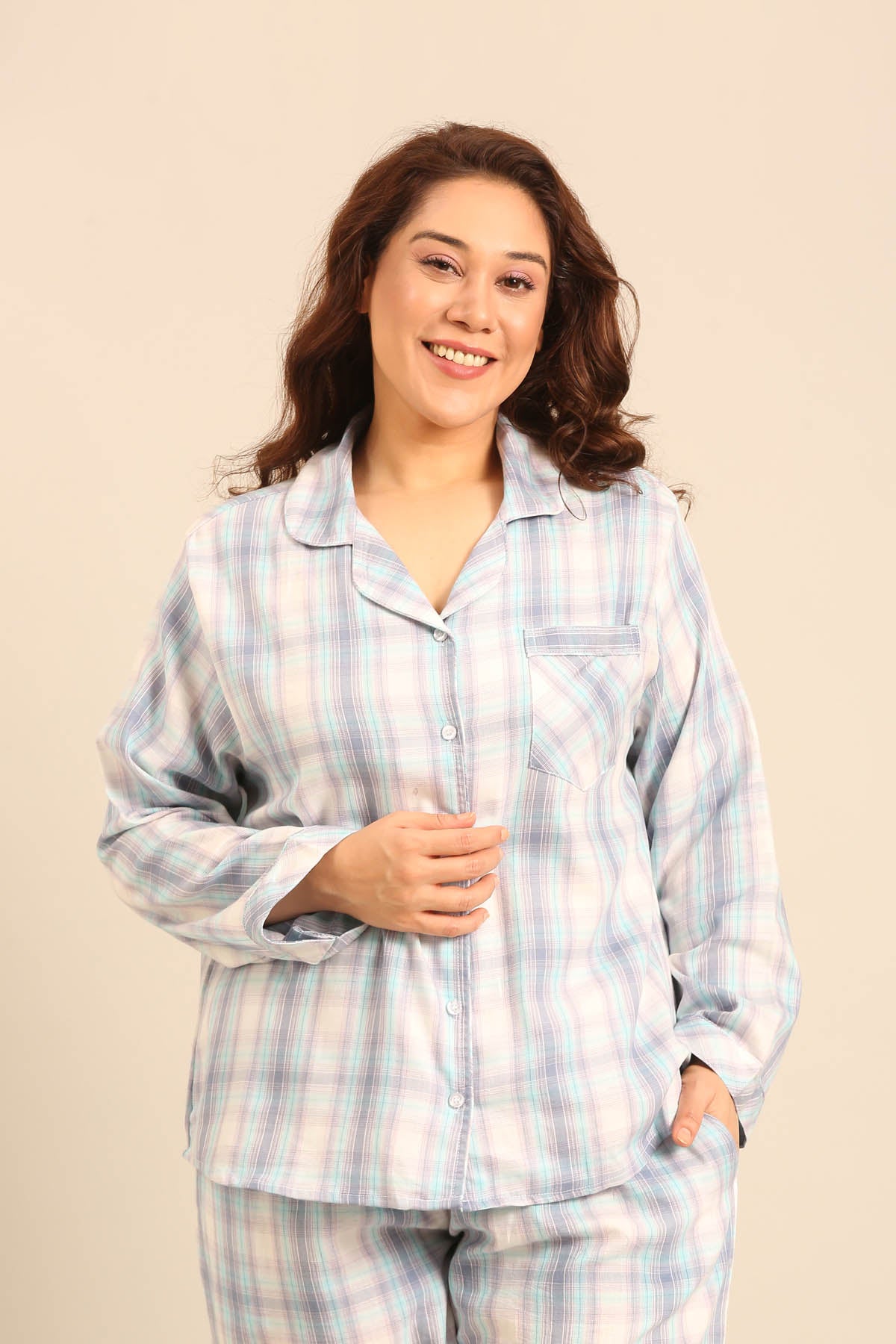 Serena Check Cotton Women's Curve Shirt Only - Full Sleeves