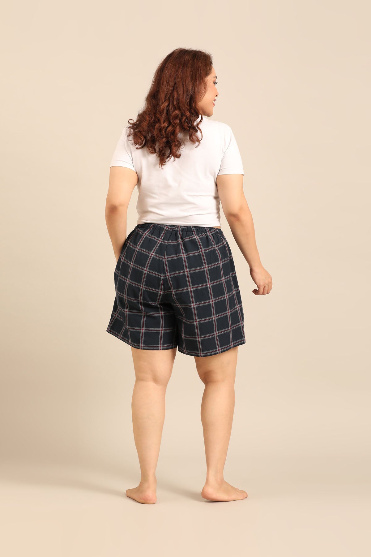 Amelia Check Cotton Blend Women's Curve Shorts Only