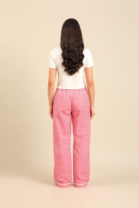 Red Gingham Check Cotton Blend Women's Pajama Only
