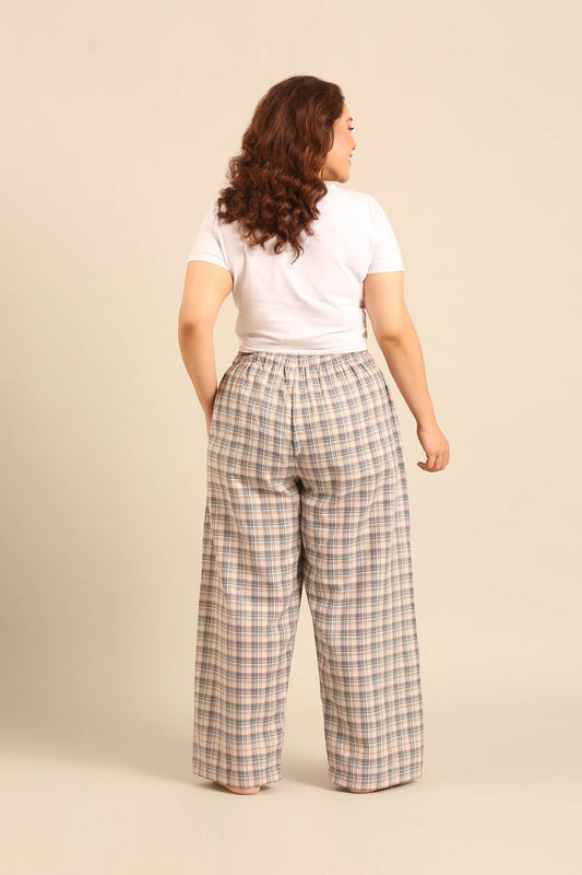Beige Plaid Cotton Women's Curve Pajama Only