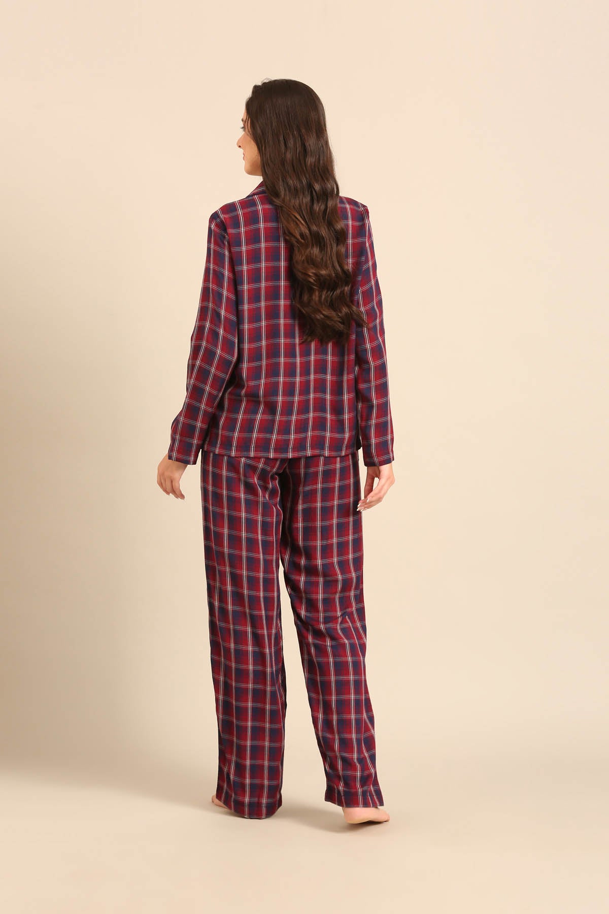Ruby Check Cotton Women's Pajama Set- Full Sleeves