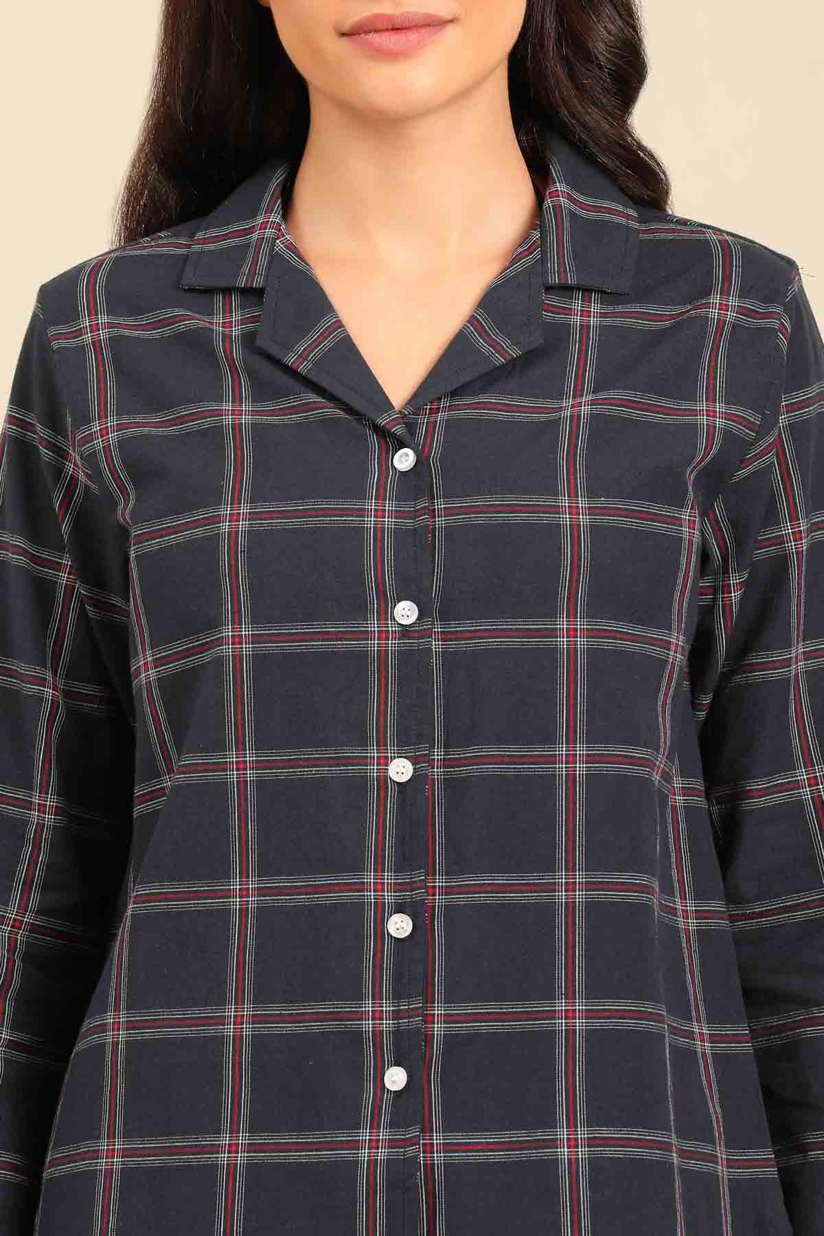 Amelia Check Cotton Women's Pajama Set - Full Sleeves