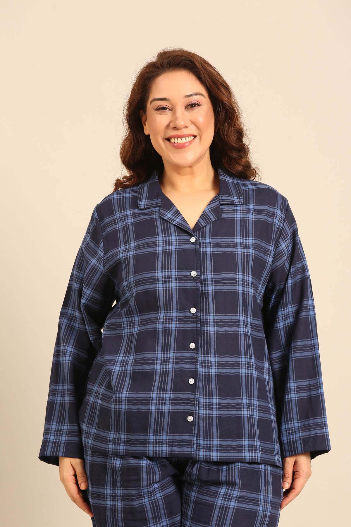 Vienna Check Cotton Women's Curve Pajama Set - Full Sleeves