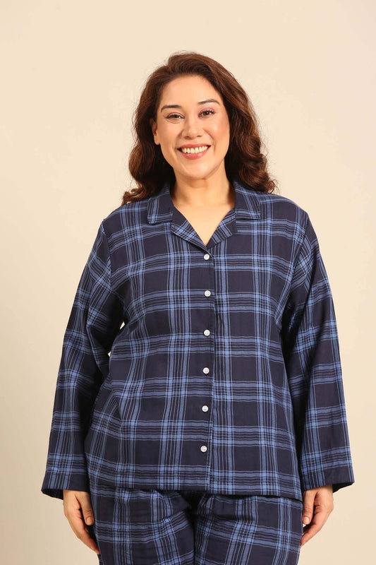 Vienna Check Cotton Women's Curve Pajama Set - Full Sleeves