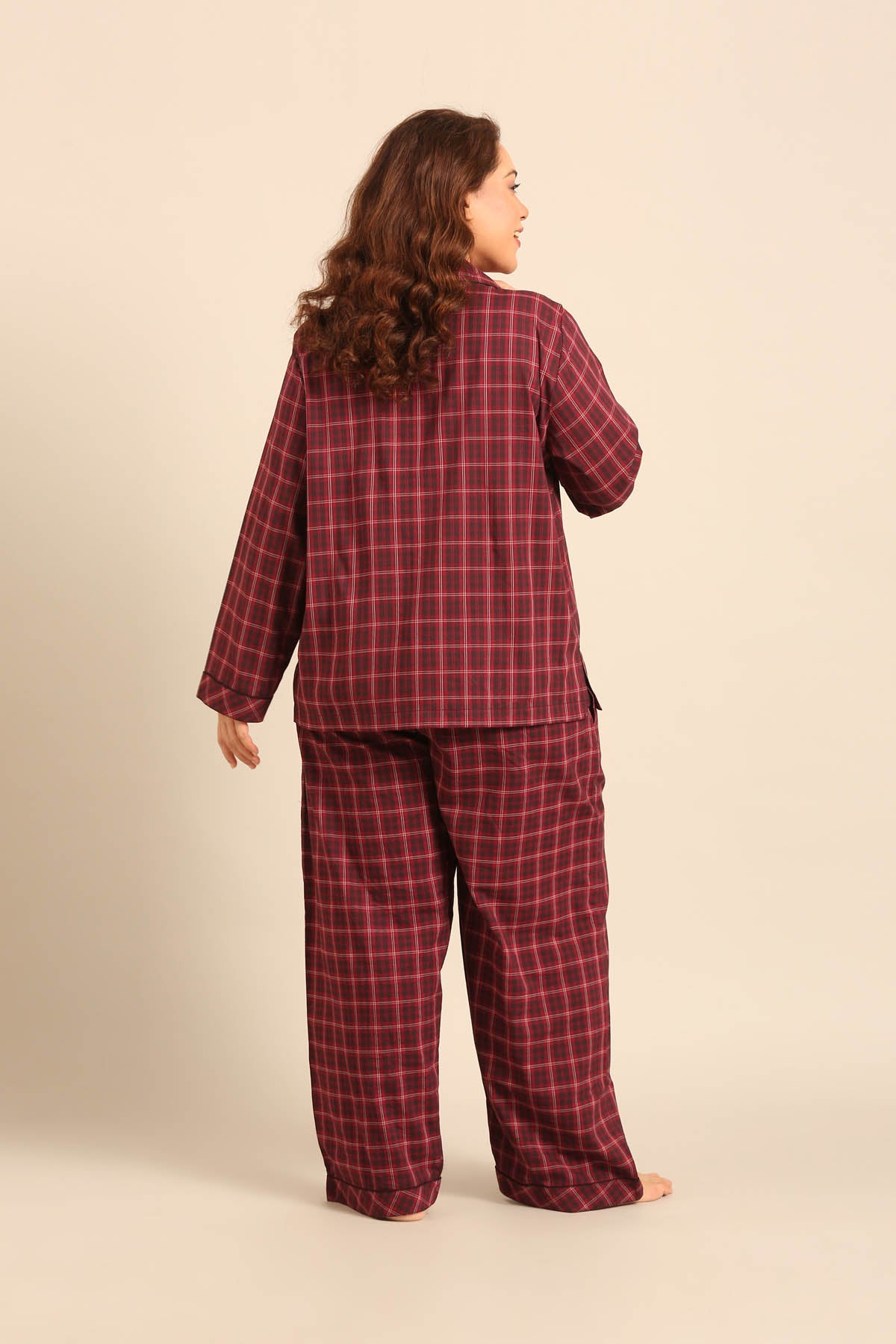 Veronica Plaid Cotton Women's Cotton Curve Pajama Set - Full Sleeves