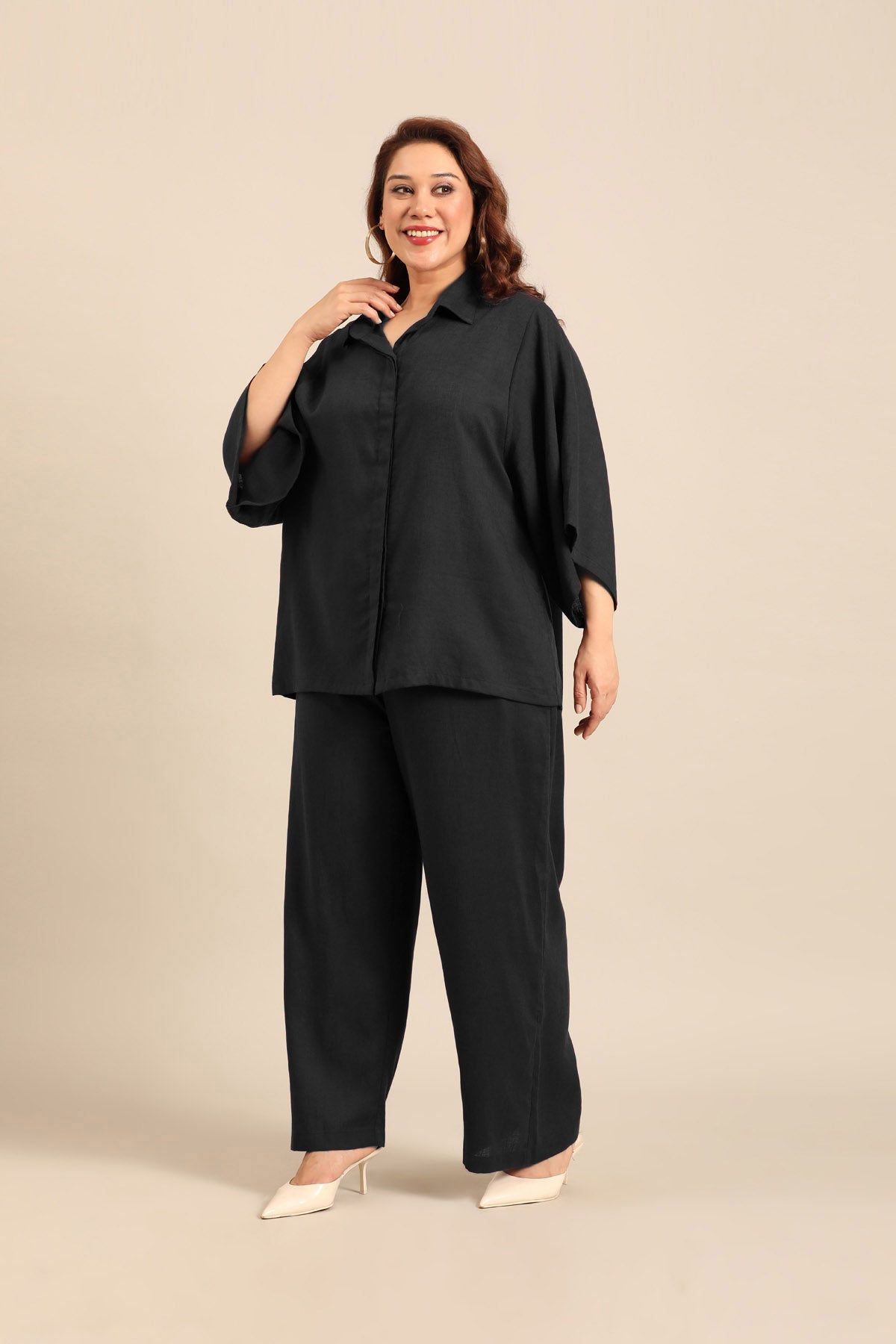 Celine Black Linen Blend Women's Co-ord Set
