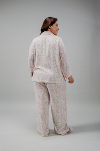 Pastel Bloom Cotton Blend Women's Curve Pajama Set- Full Sleeves
